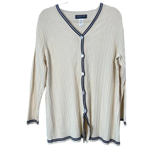Jones New York Collection Tan and Black Button Front Academia Style‎ Sweater - Picture 1 of 4